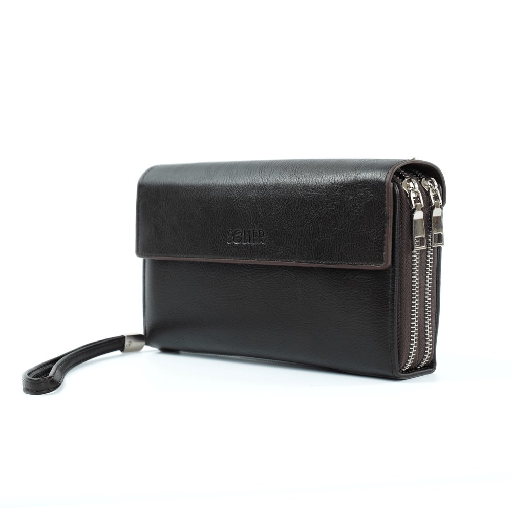 Portfel Skóra naturalna brąz Saszetka męska do ręki Kopertówka SOLIER