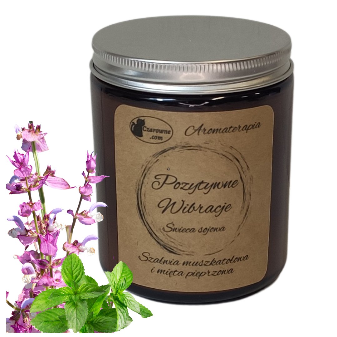 Świeca sojowa zapachowa POZYTYWNE WIBRACJE do aromaterapii- Szałwia i mięta