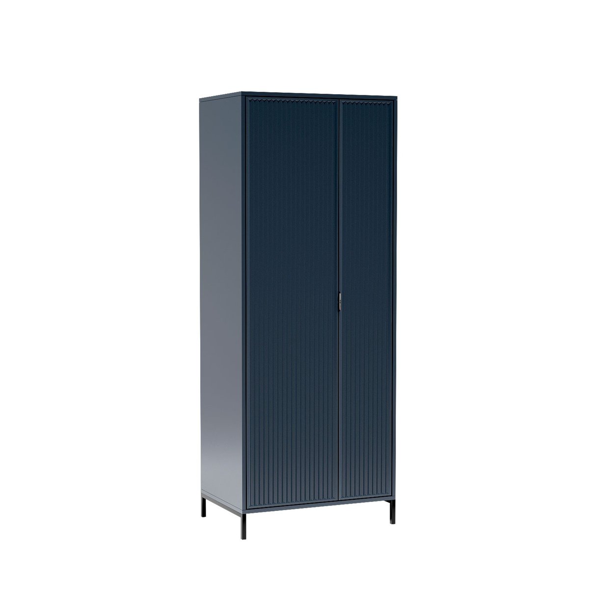 Nowoczesna szafa dwudrzwiowa ryflowane fronty indigo granat metalowe nogi STYLES