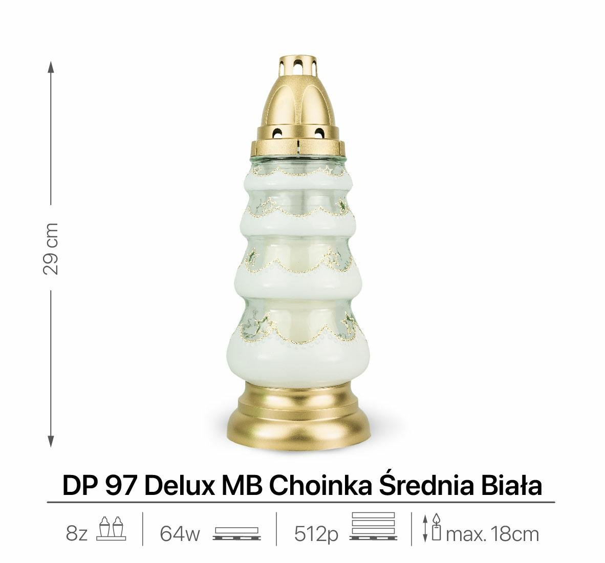 Znicz Choinka Szklany 29 cm Biały DP97 Delux Znicz Malowany Zdobiony Brokatem z Wkładem Wymiennym