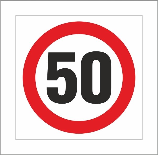 Znak drogowy OGRANICZENIE PRĘDKOŚCI DO 50 km/h, grube PCV3, format 30x30cm