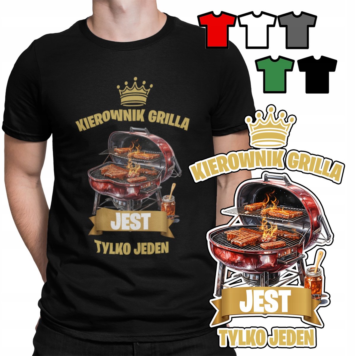 KOSZULKA T-SHIRT MĘSKI WZORY WYBÓR - GRILL KRÓL GRILLA BARBECUE - XL