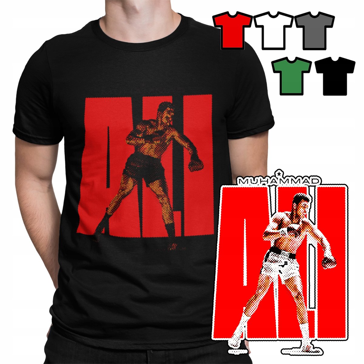 KOSZULKA T-SHIRT MĘSKI WZORY - MUHAMMAD ALI BOKS MMA WALKI KLATKA - XS