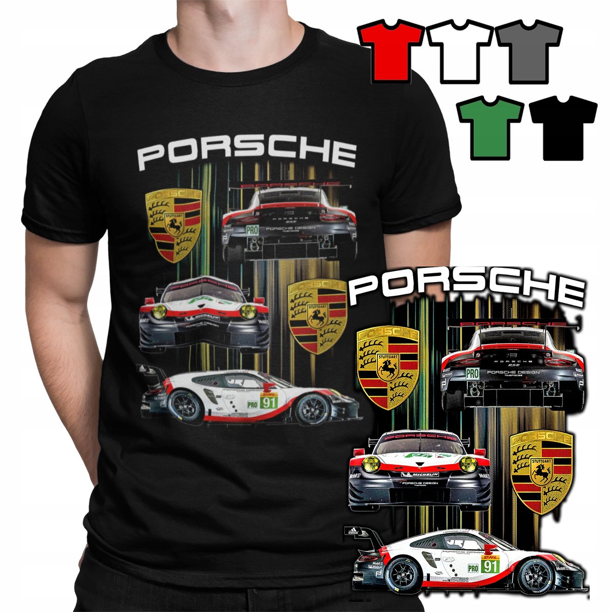 KOSZULKA T-SHIRT MĘSKI WZORY DO WYBORU - PORSCHE AUTA SAMOCHODY - XXXL 3XL
