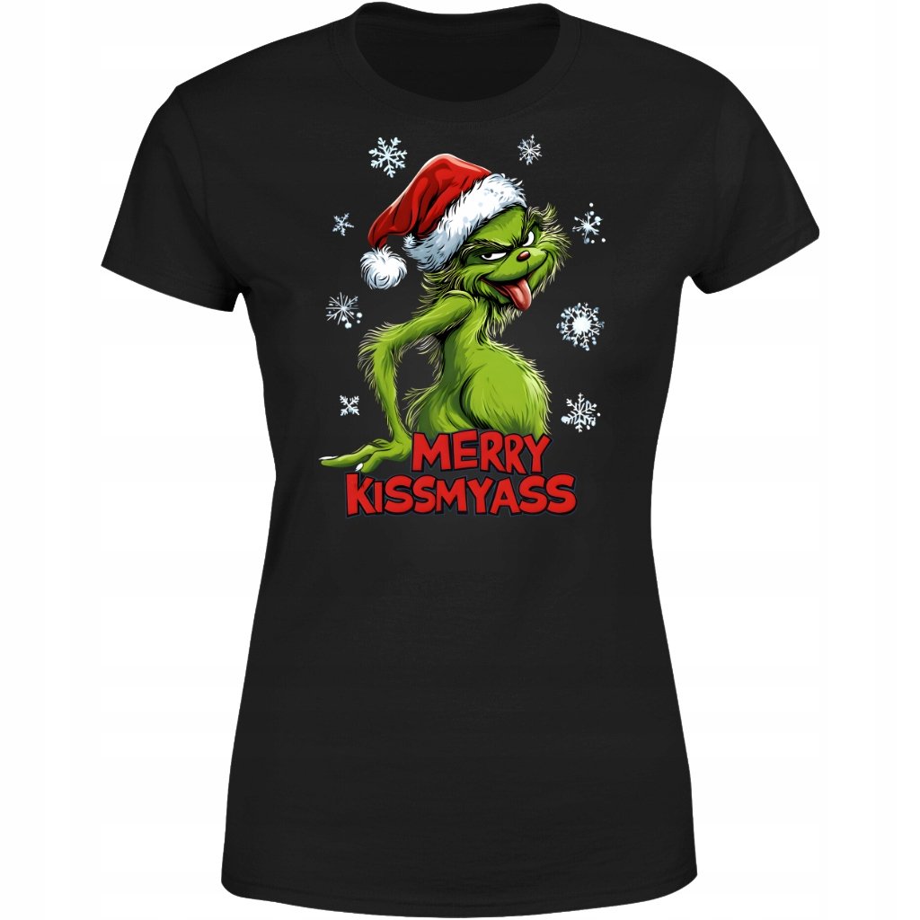 Koszulka damska Świąteczna śmieszna prezent Święta Grinch MERRY KISSMYASS