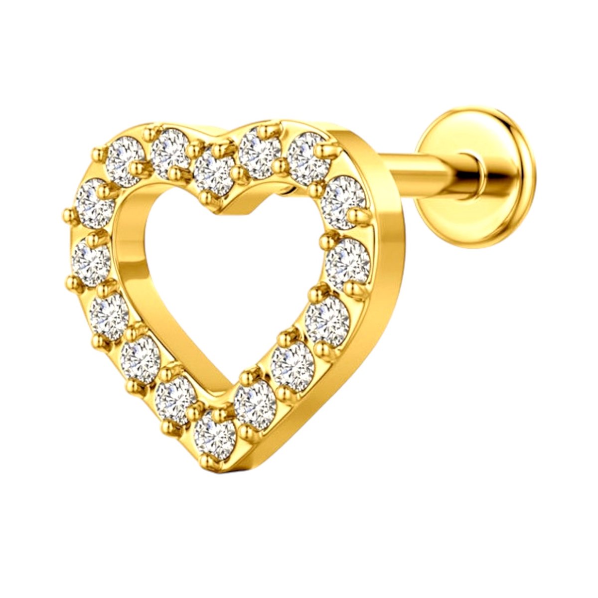 Kolczyk PIERCING Labret Złoty serce z cyrkoniami Lobe Upper TYTAN 1,2/8