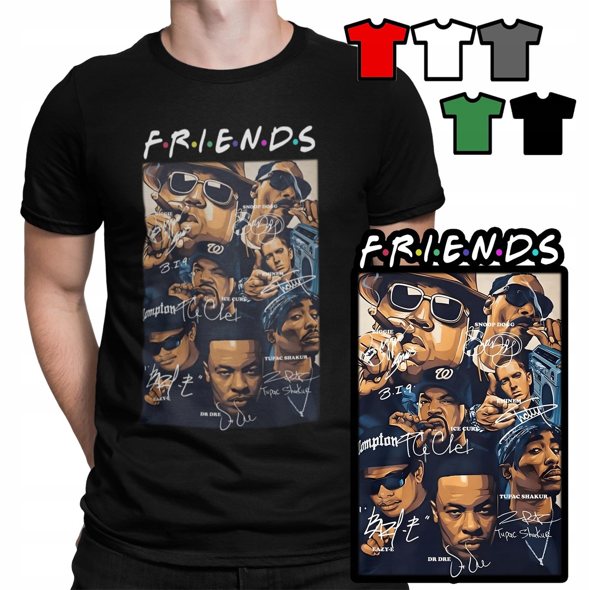 KOSZULKA T-SHIRT MĘSKI WZORY DO WYBORU - WEST COAST FRIENDS HIP HOP - L