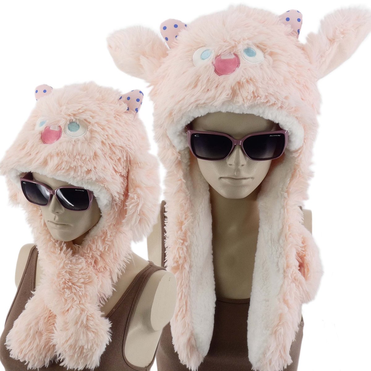 Ciepła Zabawna Zimowa Czapka Damska Z Futerkiem Różowa Ruchome Uszy