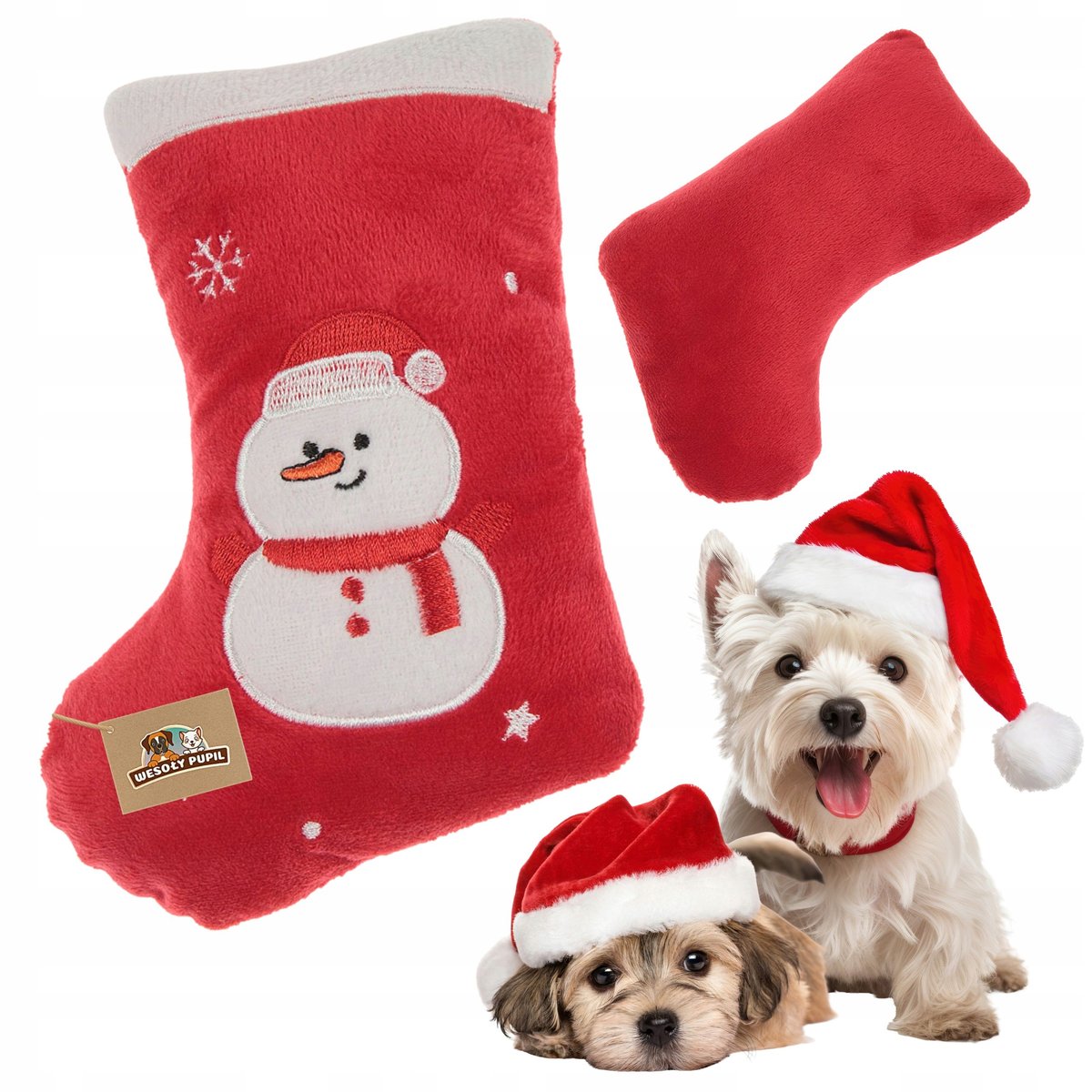 Zabawka dla psa ŚWIĄTECZNA SKARPETA maskotka piszcząca na święta