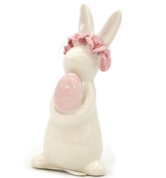 figurka ceramiczna zajączek z jajkiem i wiankiem 12,5cm