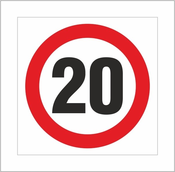 Znak drogowy OGRANICZENIE PRĘDKOŚCI DO 20 km/h, grube PCV3, format 30x30cm