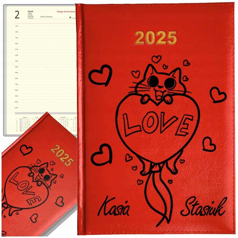 KALENDARZ KSIĄŻKOWY 2025 DZIENNY A5 KOTY KOT PLANER TERMINARZ PREZENT Z7