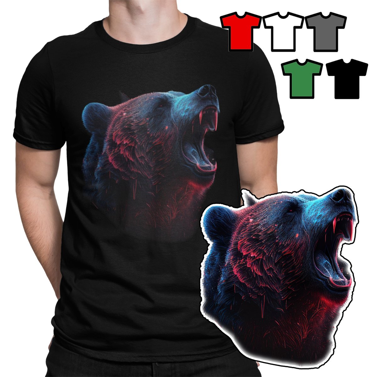 KOSZULKA T-SHIRT MĘSKI WZORY WYBÓR - ZE ZWIERZĘTAMI NIEDŹWIEDŹ BEAR - L