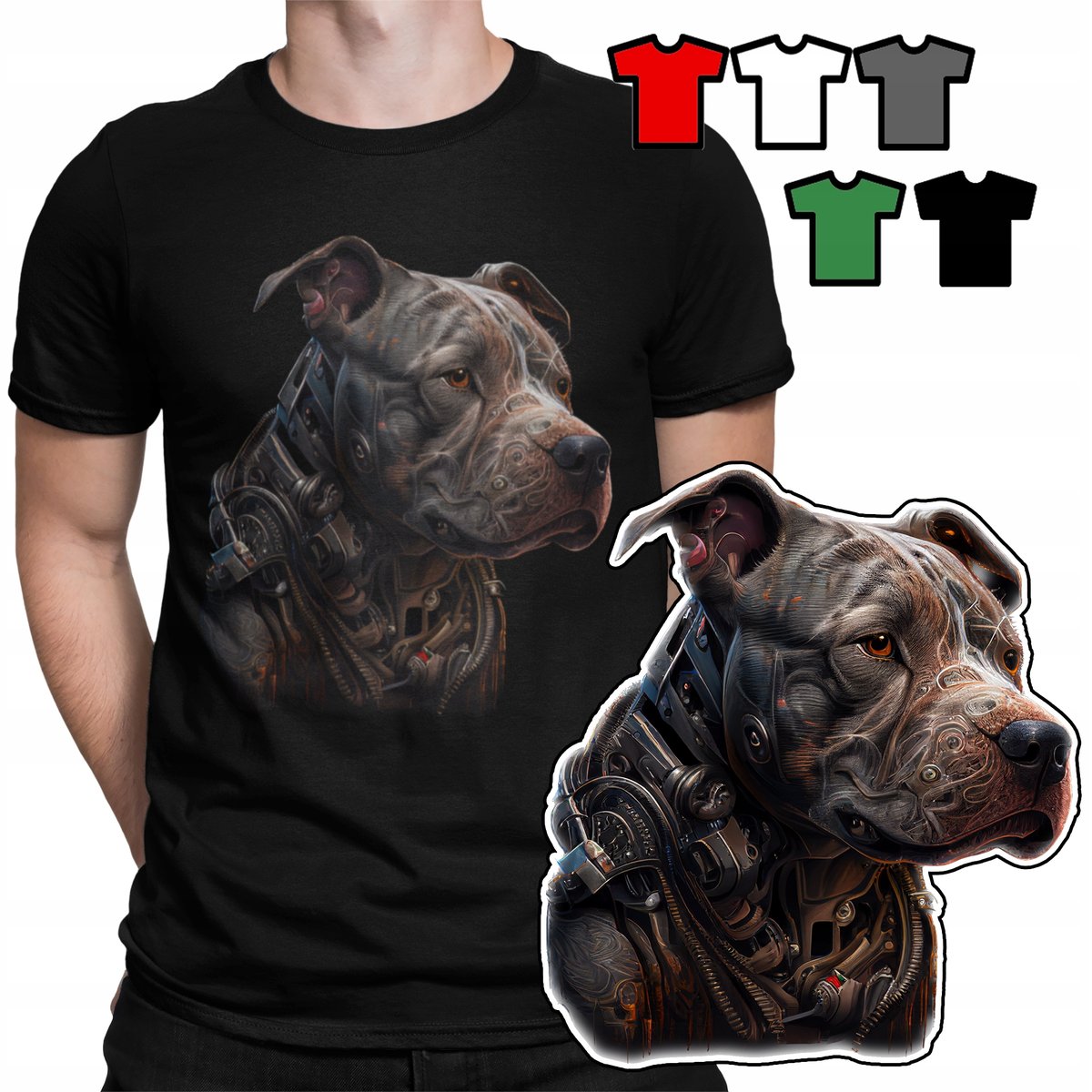 KOSZULKA T-SHIRT MĘSKI WZORY WYBÓR - ZE ZWIERZĘTAMI PIES PSY PITBULL - XS