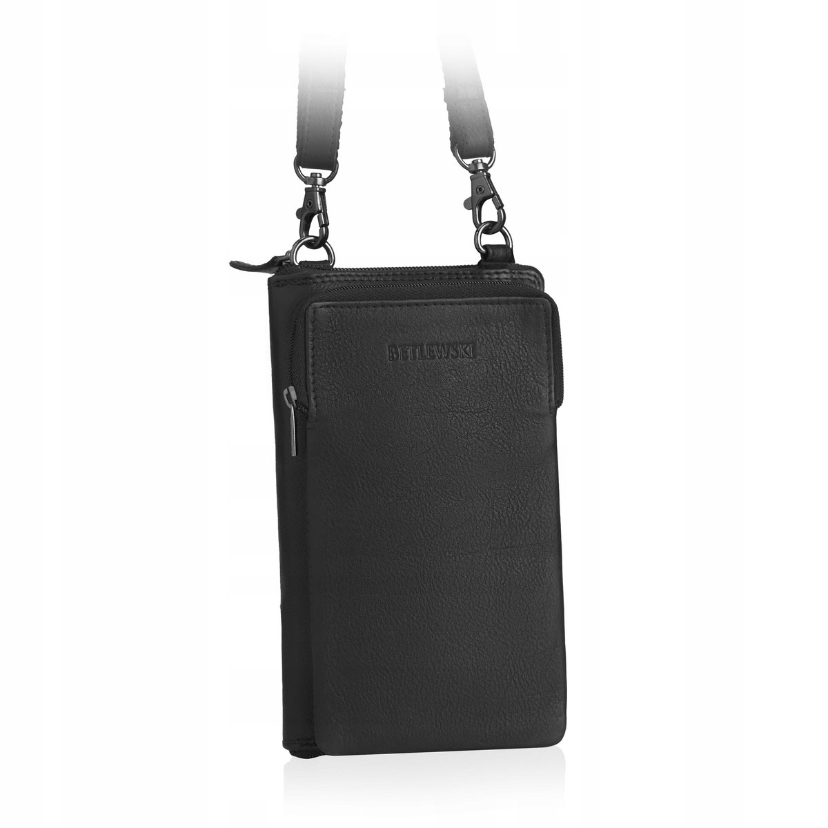 Betlewski Torebka Skórzana na Telefon i Karty Czarna
