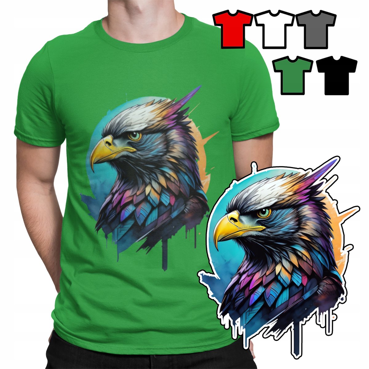 KOSZULKA T-SHIRT MĘSKI WZORY WYBÓR - ZE ZWIERZĘTAMI EAGLE ORZEŁ PTAKI - L