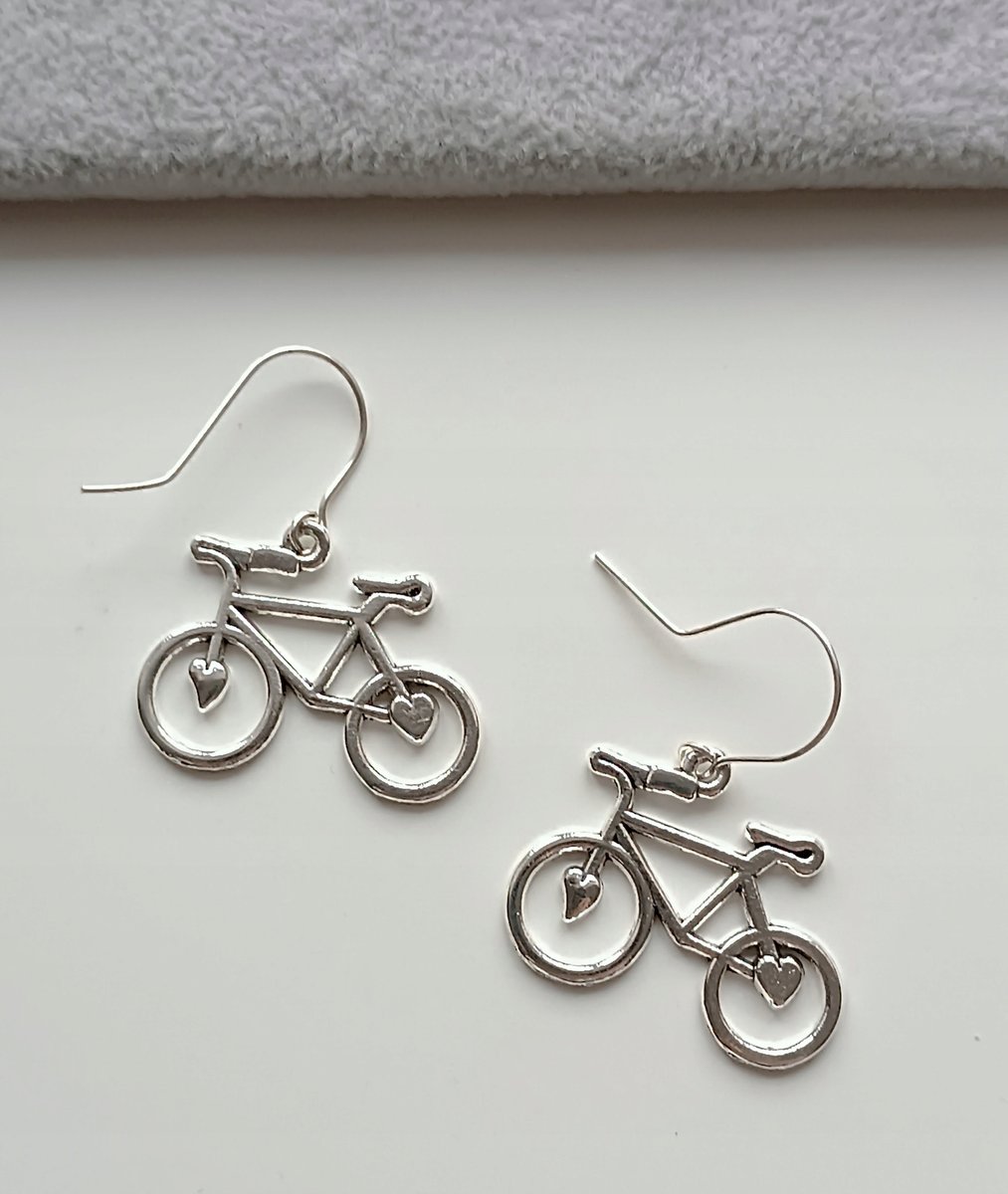 KRÓTKIE KOLCZYKI ROWER SERCE ROWERKI OTWARTE BEAGLE SREBRO 925