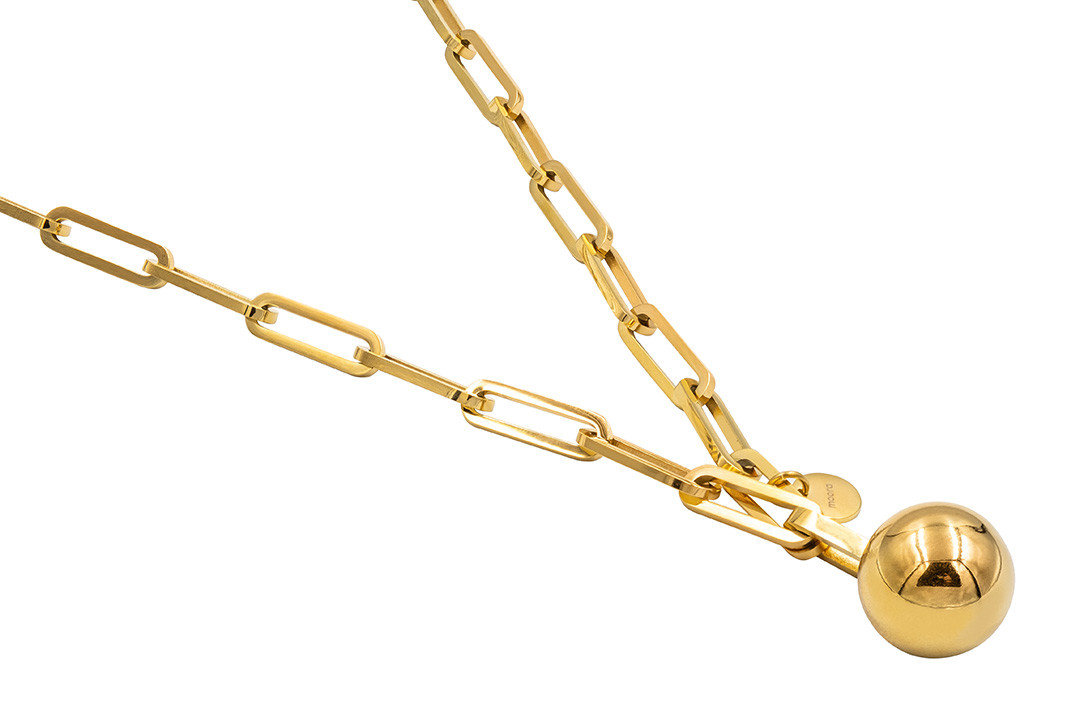 Łańcuch choker pozłacany z dużymi ogniwami i ozdobną kulą