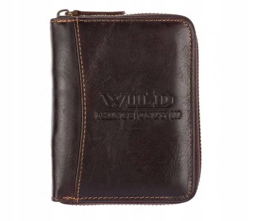WILD skórzany porfel na suwak unisex 708 brązowy ochrona RFID