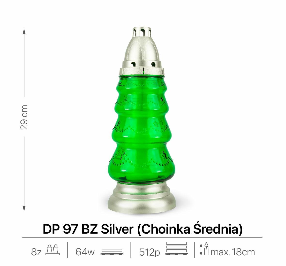 Znicz Choinka Szklany 29 cm Zielony DP97BZ Srebrny Znicz z Wkładem Wymiennym