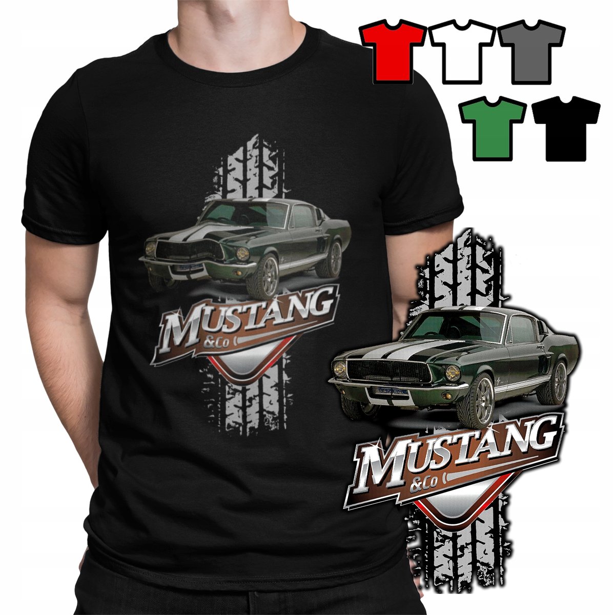 KOSZULKA T-SHIRT MĘSKI WZORY DO WYBORU - KLASYCZNE AUTA MUSTANG - L