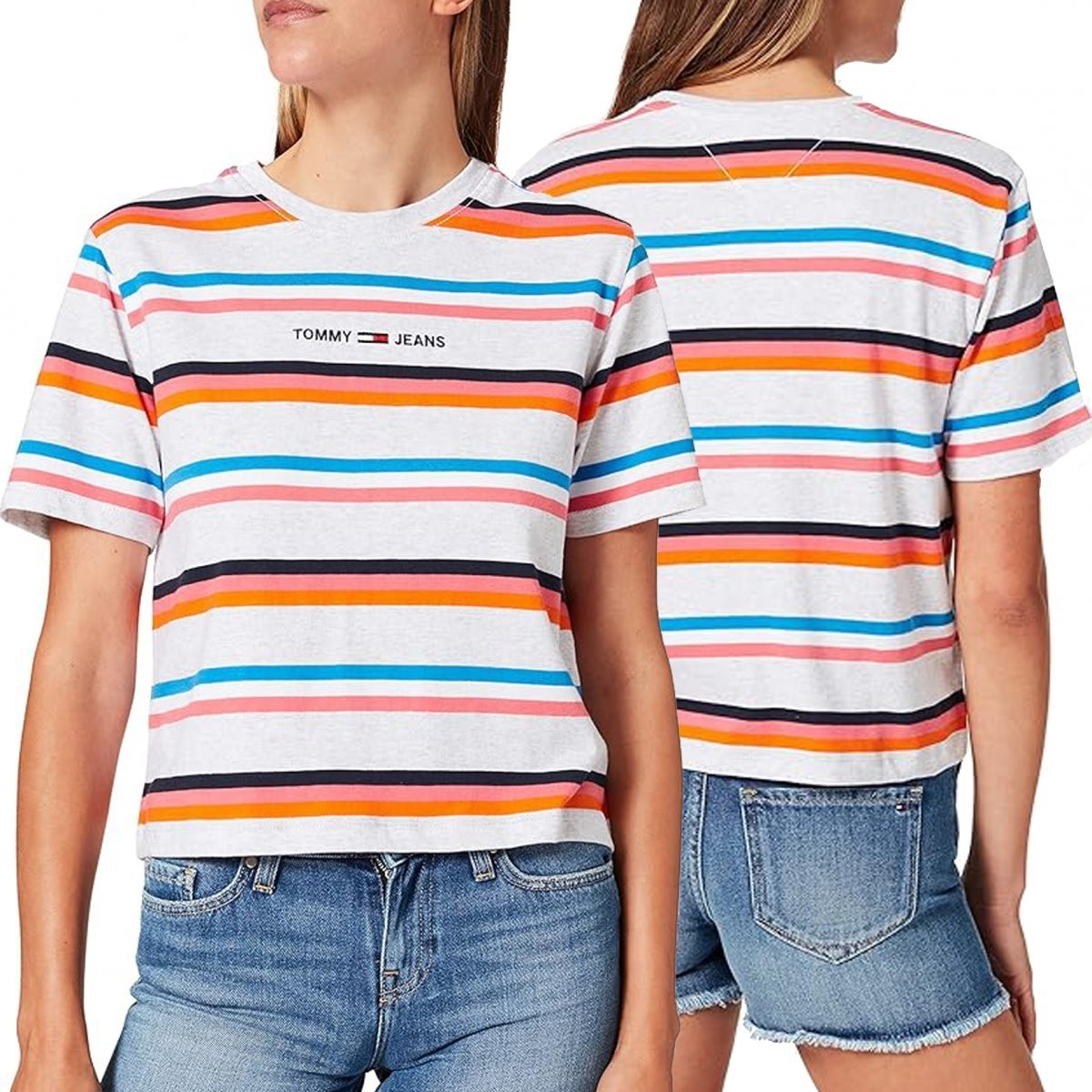 Tommy Jeans t-shirt damski kolorowy w paski DW0DW09593-OCS S