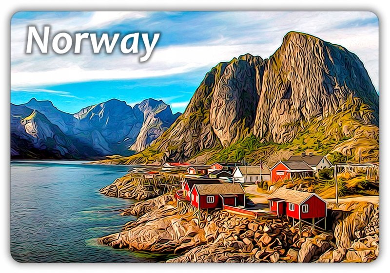 NORWEGIA - Lofoty - Archipelag - Góry - Krajobraz - Magnes na lodówkę