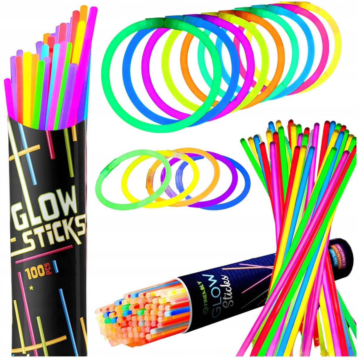 100x OPASKI FLUORESCENCYJNE PAŁECZKI BRANSOLETKI ŚWIECĄCE W CIEMNOŚCI KOLOR