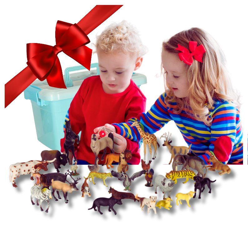 Figurki Zwierzęta Zoo Safari Dzikie Zagroda Zestaw Mix Kuferek 28 Sztuk