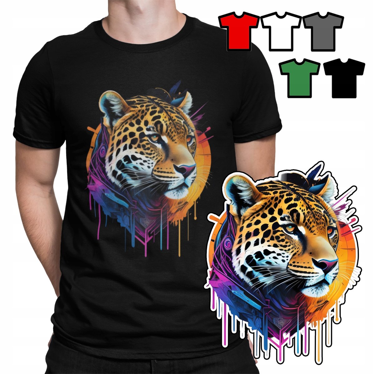 KOSZULKA T-SHIRT MĘSKI WZORY WYBÓR - ZE ZWIERZĘTAMI PANTERA TYGRYS - XS