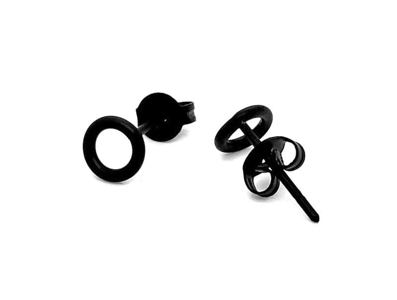 Delikatne okrągłe czarne matowe kolczyki ze stali szlachetnej