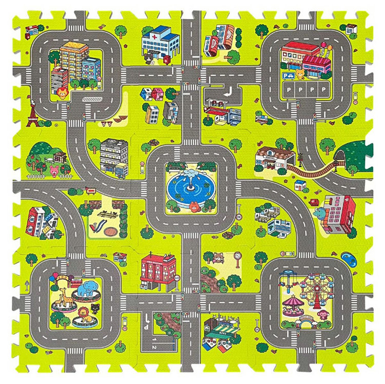 Puzzle piankowe dla dzieci - miasto z ulicami, 9 elementów, antypoślizgowe kolorowe FT58