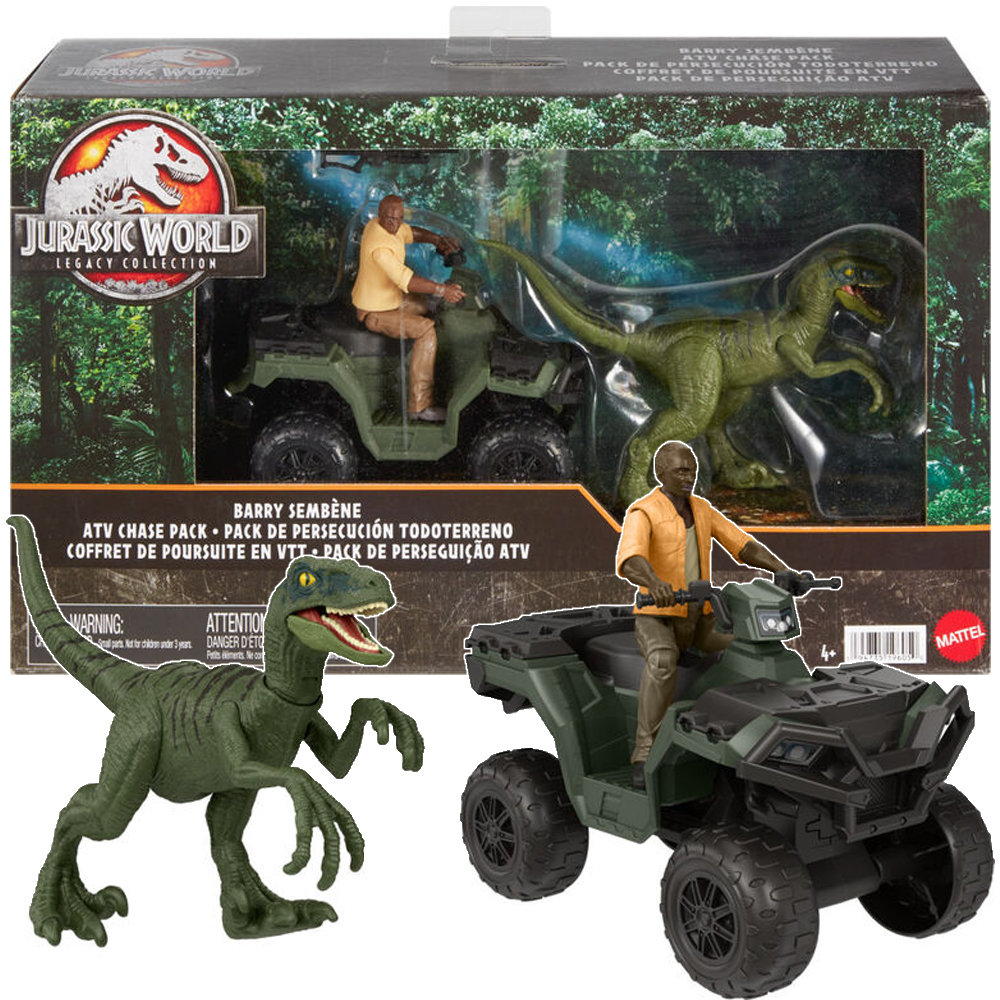 FIGURKA VELOCIRAPTOR JURASSIC WORLD FIGURKA CZŁOWIEKA BARRY + QUAD ATV