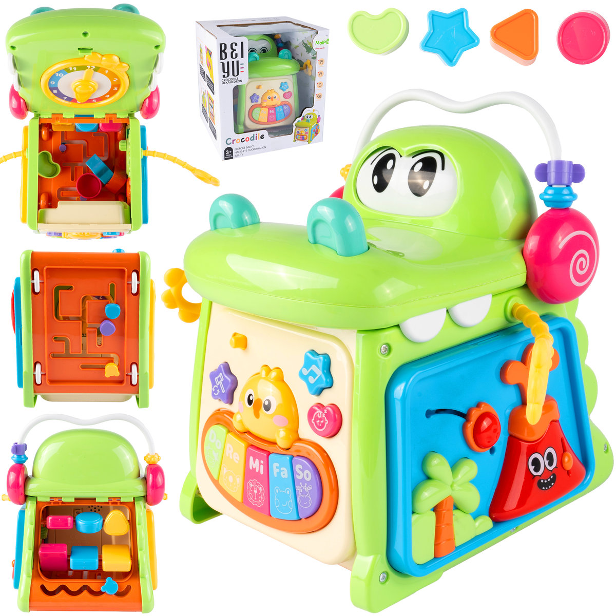 Kostka Edukacyjna Sorter Montessori z Pianinkiem Sensoryczna Krokodyl 4w1