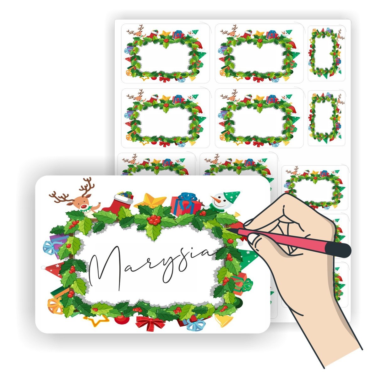 Samoprzylepne karneciki naklejki etykiety bileciki do naklejenia z miejscem na imię podpisanie prezenty paczki upominki na święta bożonarodzeniowe m..