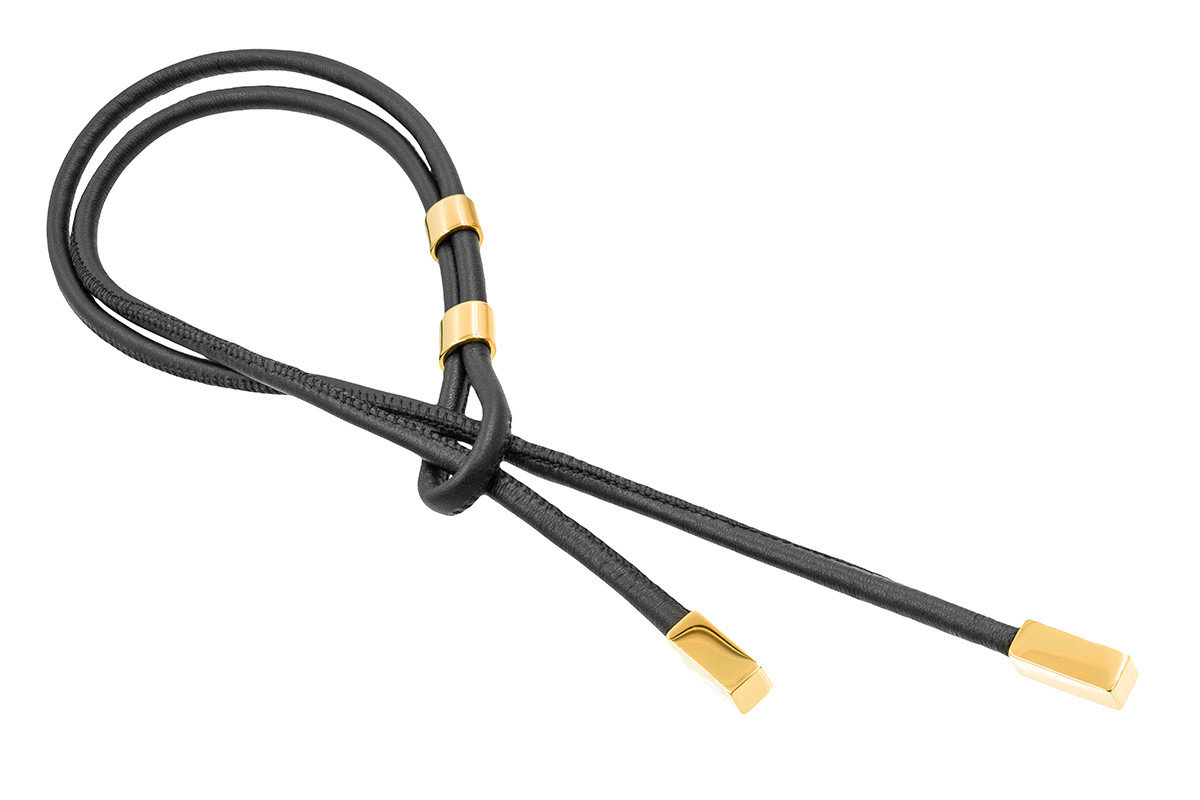 Delikatny regulowany naszyjnik skórzany z pozłacanymi elementami