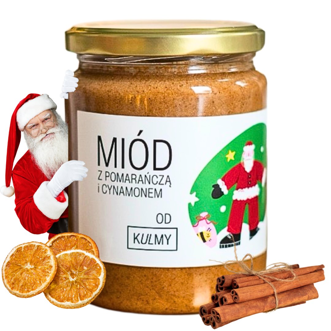 Miód od Kulmy miód z POMARAŃCZĄ I CYNAMONEM Miód od Kulmy miód z POMARAŃCZĄ I CYNAMONEM 350g