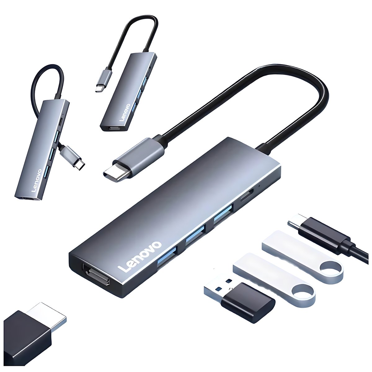 LENOVO 5w1 USB C Hub -HDMI 4K, 100W PD, 3x USB-A - SZYBKA WYSYŁKA!
