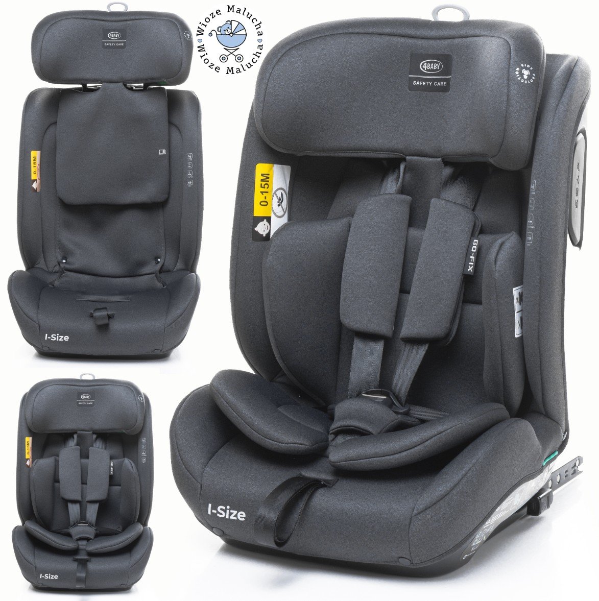 LEKKI FOTELIK SAMOCHODOWY ISOFIX GO-FIX GOFIX I-SIZE 76-150CM REGULOWANY