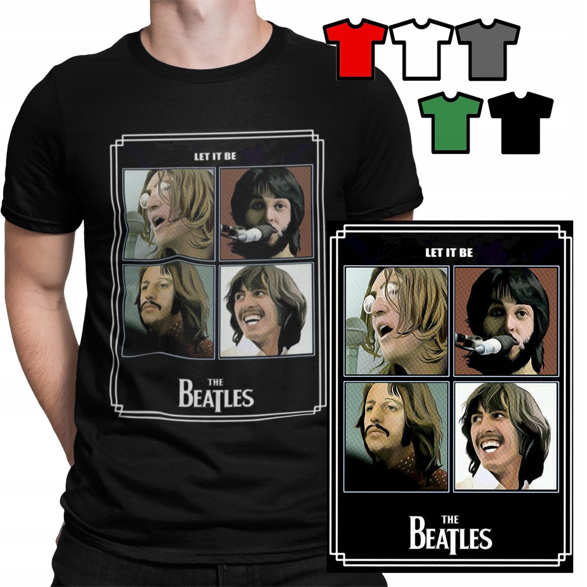 KOSZULKA T-SHIRT MĘSKI WZORY WYBÓR - THE BEATLES ROCK METAL MUZYKA - L