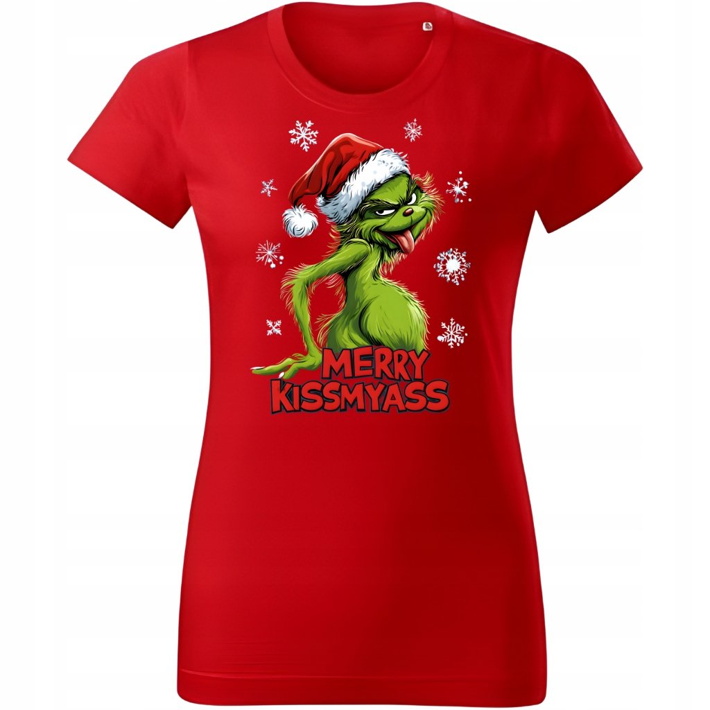 Koszulka damska Świąteczna śmieszna prezent Święta Grinch MERRY KISSMYASS