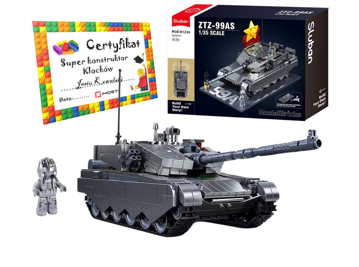 KLOCKI SLUBAN MB Czołg wojskowy ZTZ-99A chińskiej armi srebrny titanum 1079 - B1234