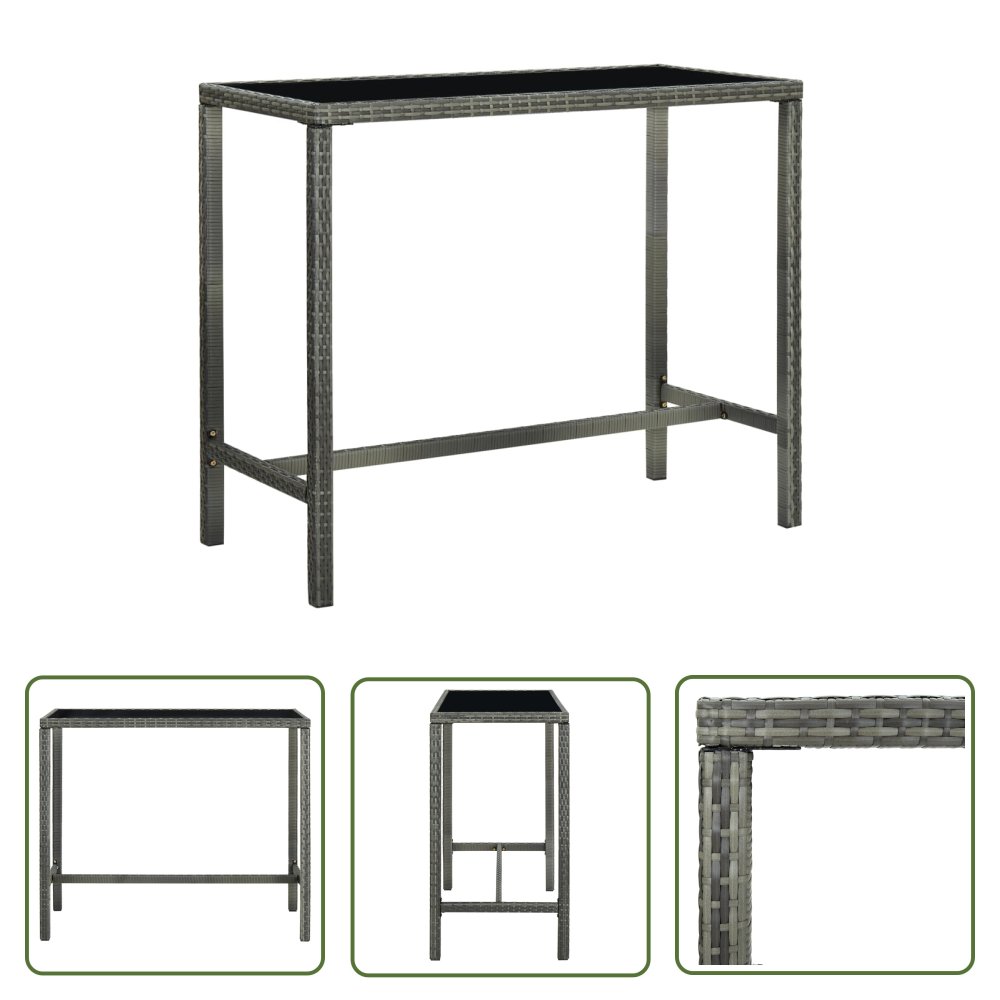 The Living Store Ogrodowy stolik barowy - szary 130x60x110 cm - polirattan i szkło - Stolik Barowy
