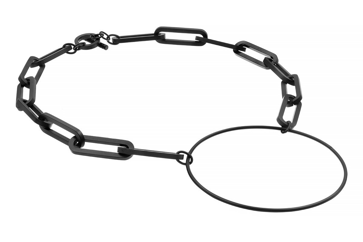 Naszyjnik choker czarne koło ze stali szlachetnej