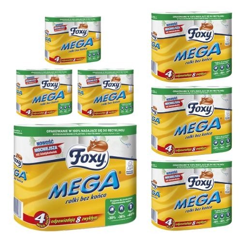 Papier toaletowy Foxy Mega rolki bez końca (4 rolki) x 7 sztuk