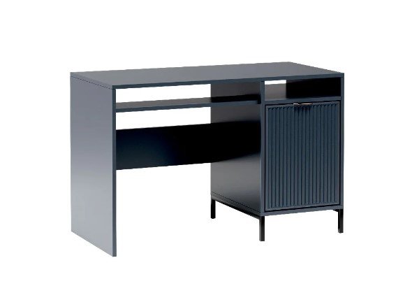 Nowoczesne biurko ryflowane fronty indigo granat metalowe nogi STYLES