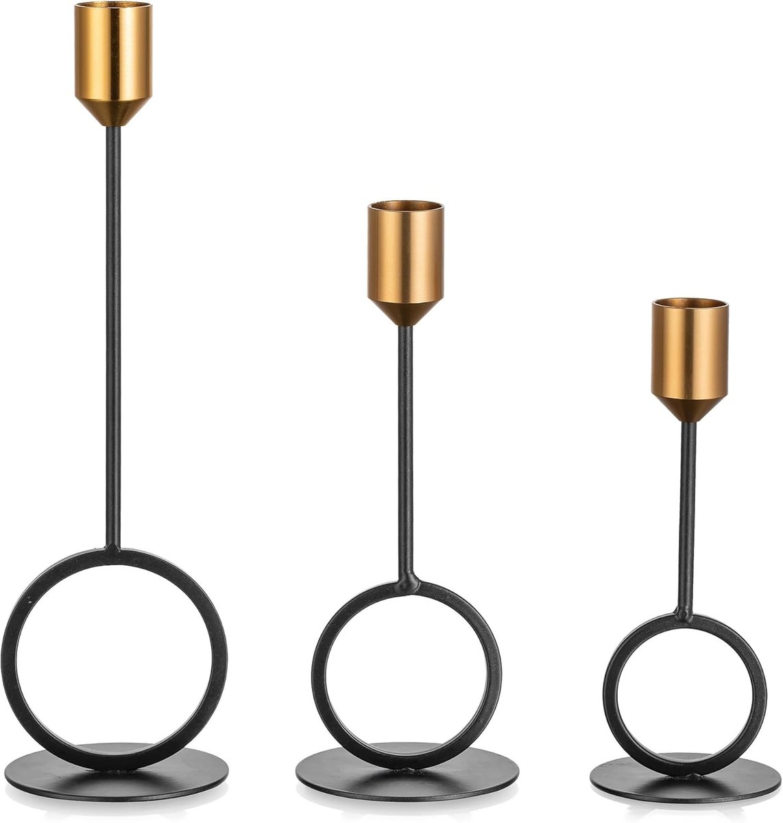 Eleganckie Świeczniki Czarno-Złotym Zestaw 3 Sztuk do Dekoracji Wnętrz