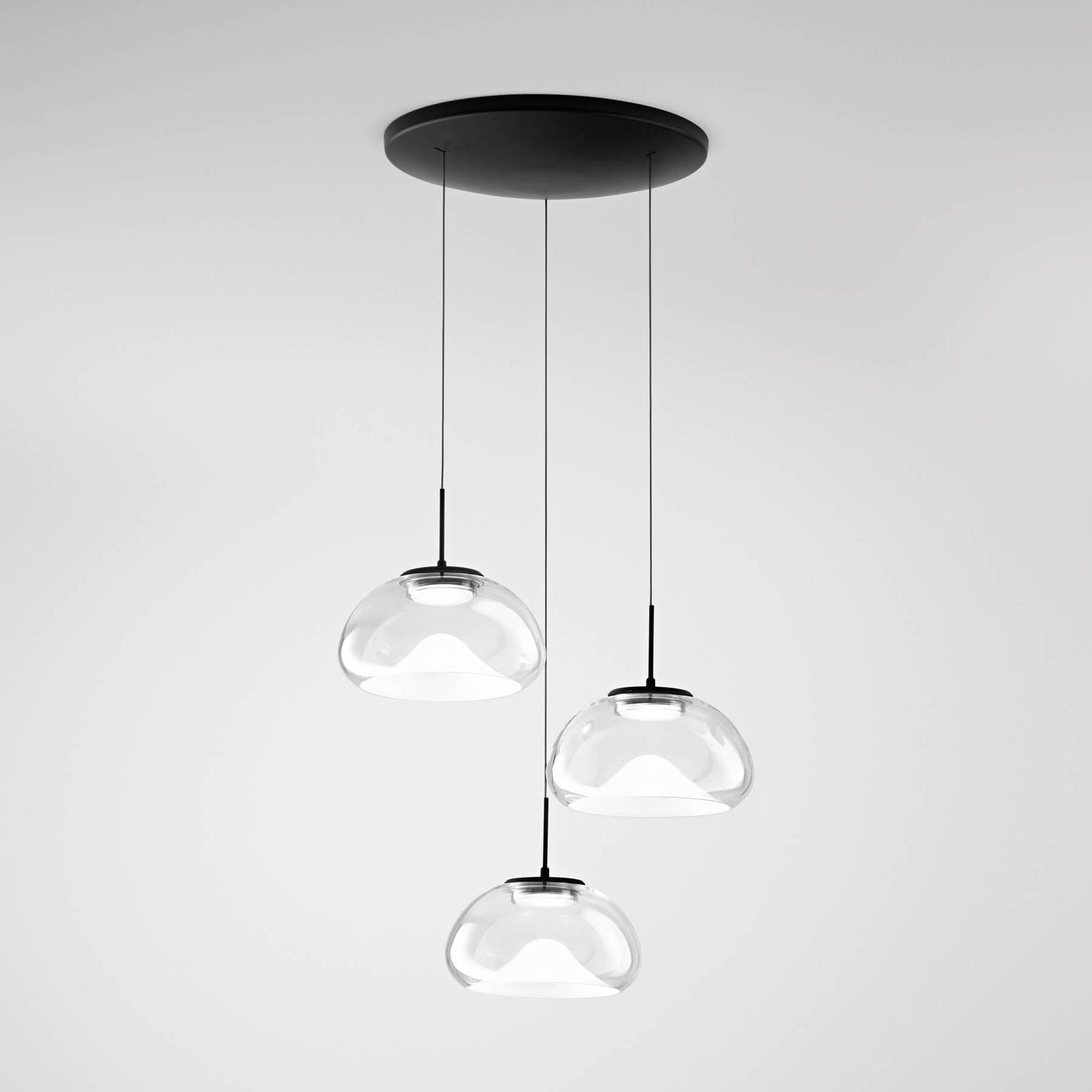Fabas Luce Lampa wisząca LED Brena, 3-punktowa, okrągła, przezroczysta, CCT
