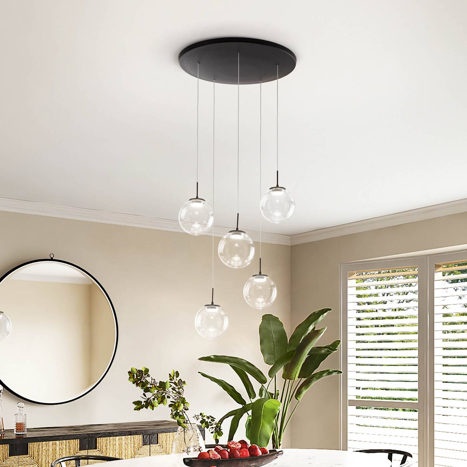 Fabas Luce Lampa wisząca LED Ariel, 5-punktowa, okrągła, ściemniacz stopniowy, CCT