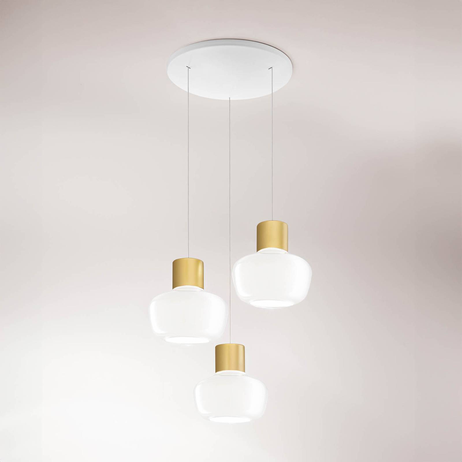 Fabas Luce Kinkiet żyrandol LED, 3-punktowy, okrągły, biały, szkło, ściemniany